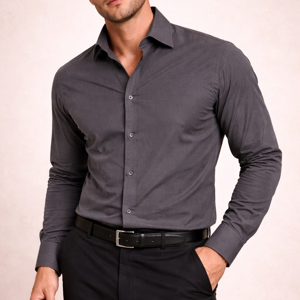 Express Slim Fit Gray Button-Down Dress Shirt Men’s M Long Sleeve